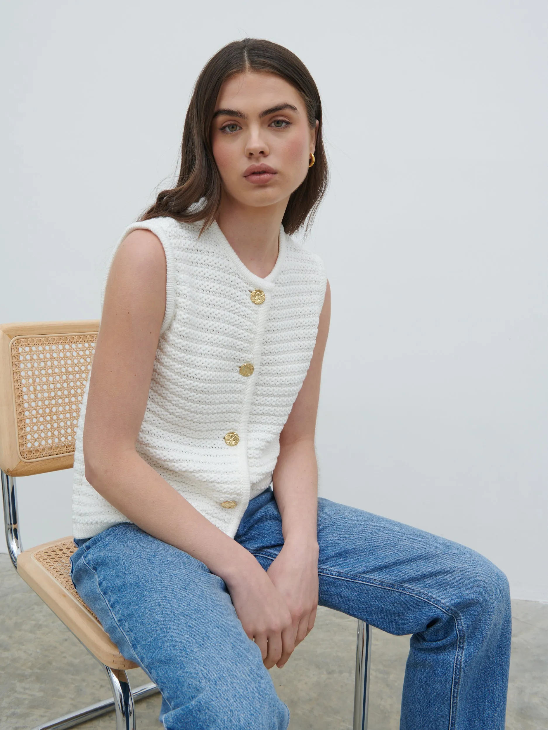 Frankie Crochet Knit Waistcoat - Cream sold by Pretty Lavish