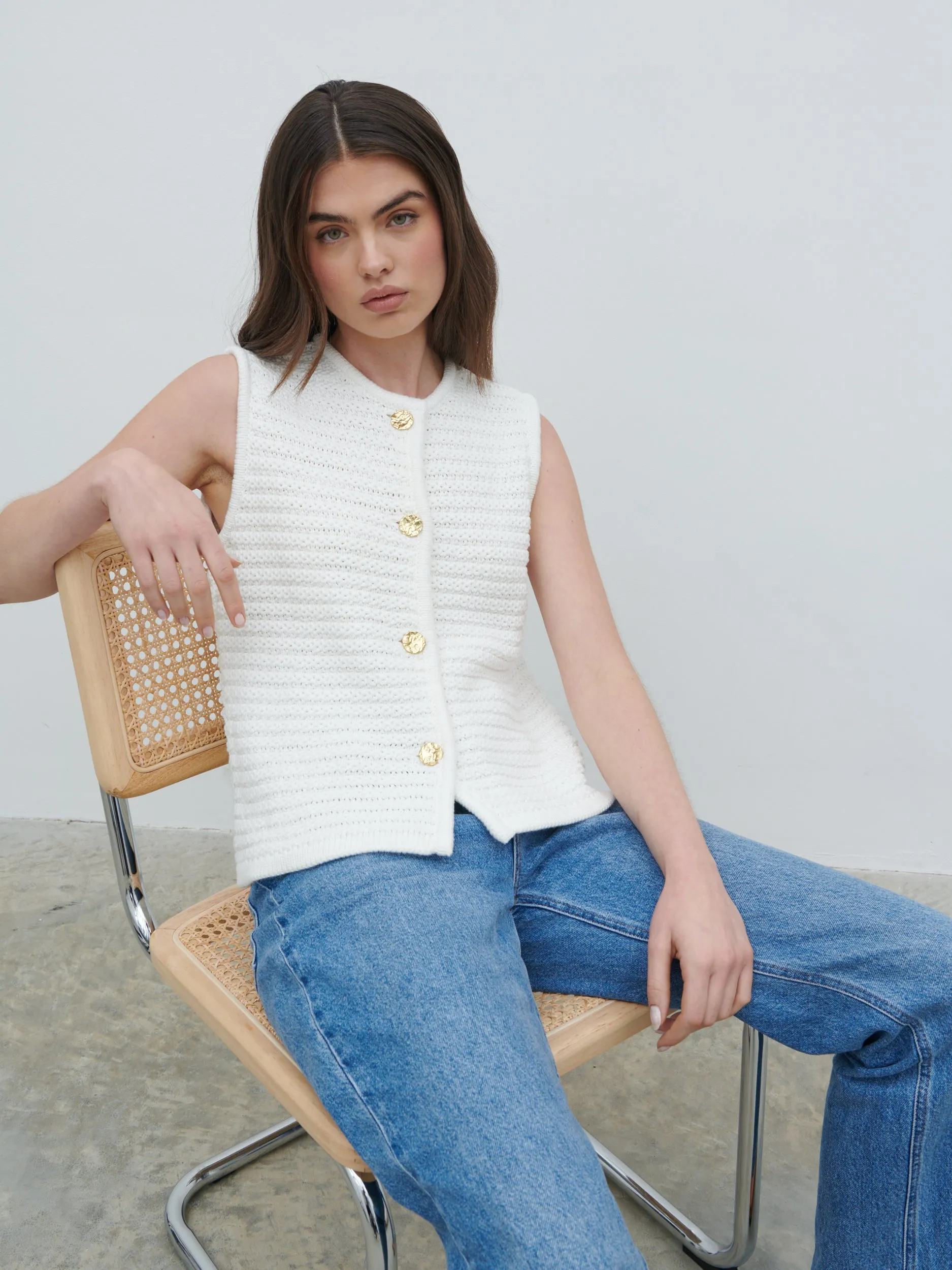 Frankie Crochet Knit Waistcoat - Cream sold by Pretty Lavish product image thumbnail 4