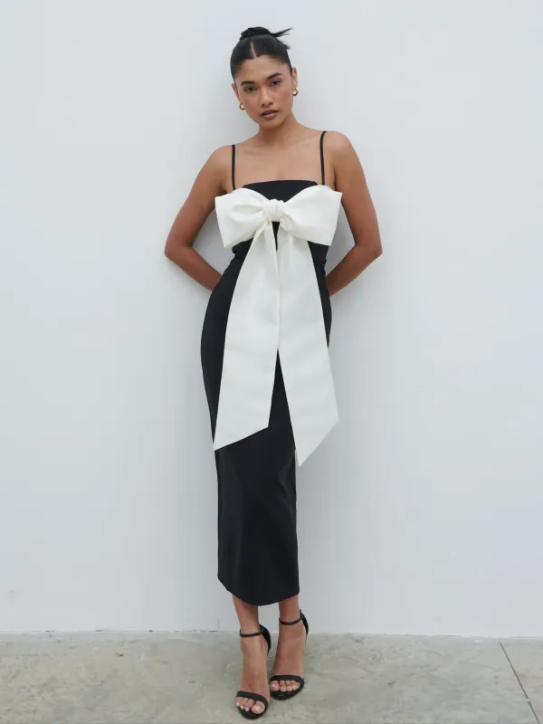 Carena Extreme Bow Midaxi Dress - Black and Cream sold by Pretty Lavish