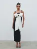 Carena Extreme Bow Midaxi Dress - Black and Cream sold by Pretty Lavish
