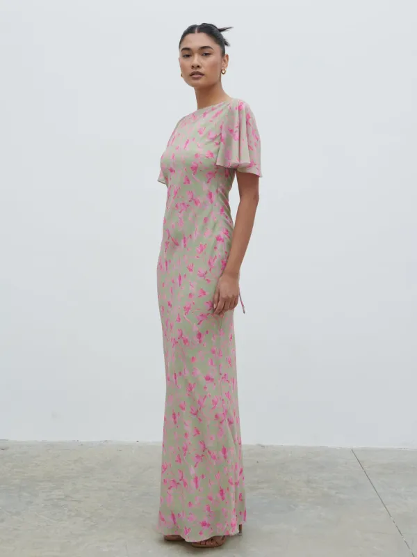 Jules Maxi Dress - Olive and Fuchsia Petal Floral sold by Pretty Lavish