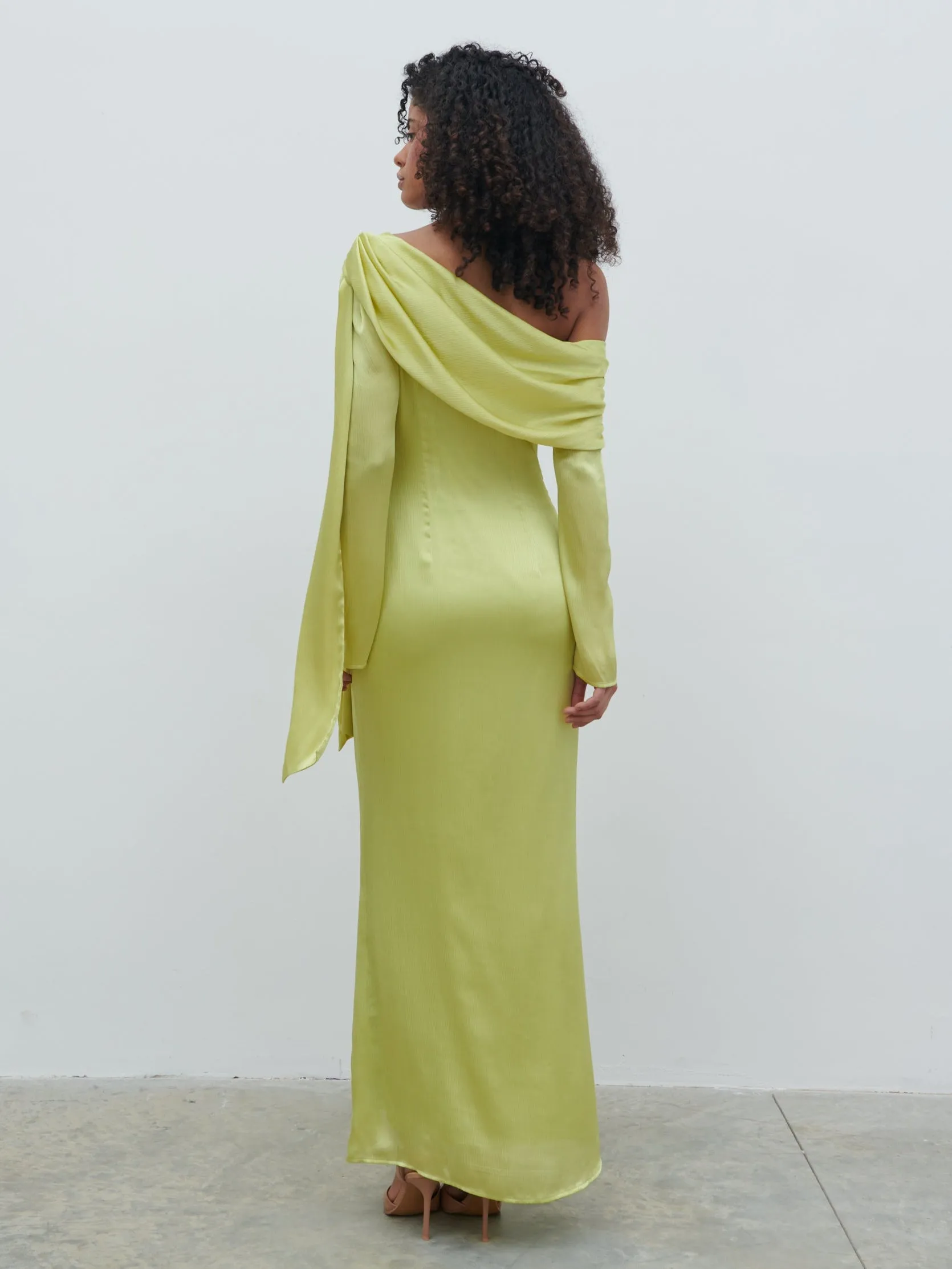 Neomie One Shoulder Tie Chiffon Maxi Dress - Chartreuse sold by Pretty Lavish product image thumbnail 5