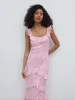 Novie Ruffle Jacquard Maxi Dress - Posie Pink sold by Pretty Lavish