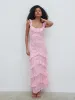 Novie Ruffle Jacquard Maxi Dress - Posie Pink sold by Pretty Lavish