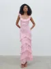 Novie Ruffle Jacquard Maxi Dress - Posie Pink sold by Pretty Lavish