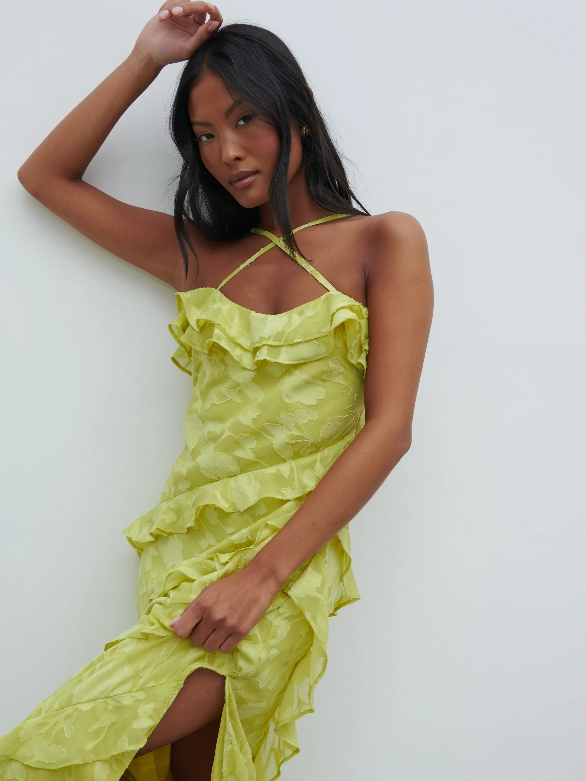 Aryana Jacquard Ruffle Midaxi Dress - Chartreuse sold by Pretty Lavish product image thumbnail 2