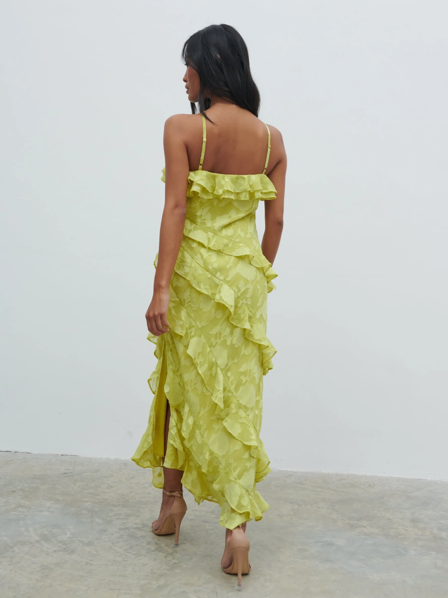 Aryana Jacquard Ruffle Midaxi Dress - Chartreuse sold by Pretty Lavish product image thumbnail 5