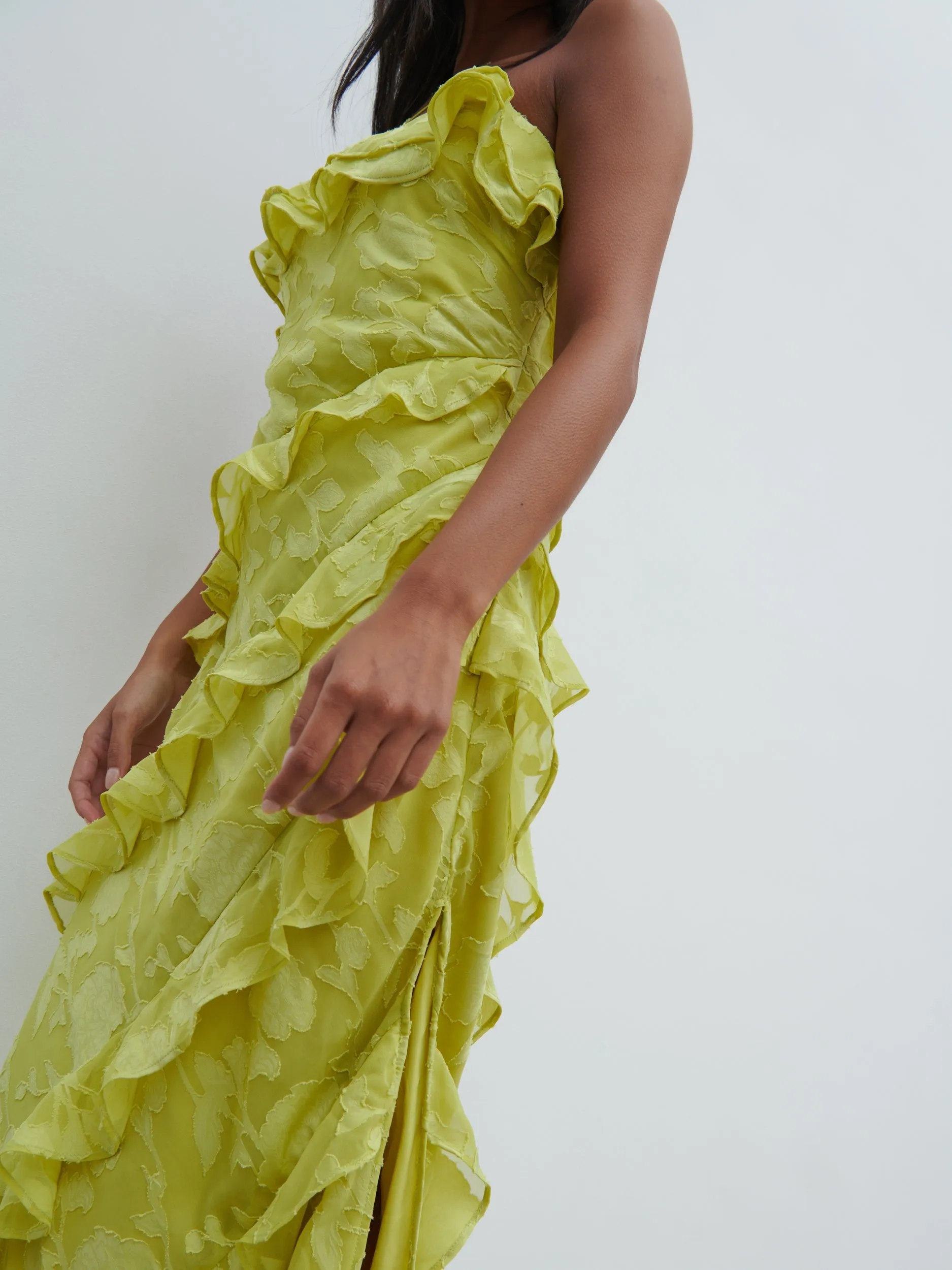 Aryana Jacquard Ruffle Midaxi Dress - Chartreuse sold by Pretty Lavish product image thumbnail 3
