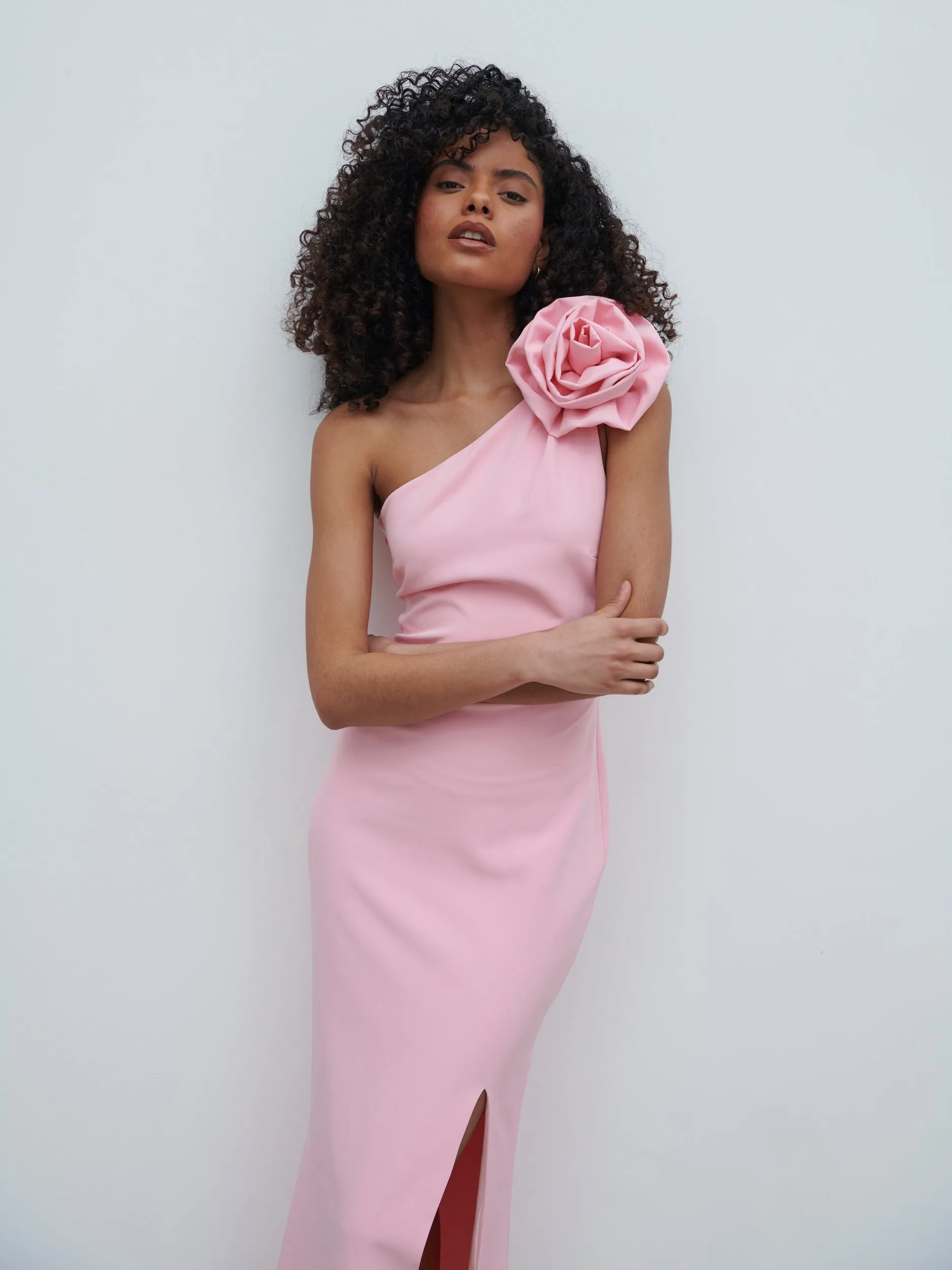 Samaya One Shoulder Detachable Corsage Maxi Dress - Posie Pink sold by Pretty Lavish product image thumbnail 2