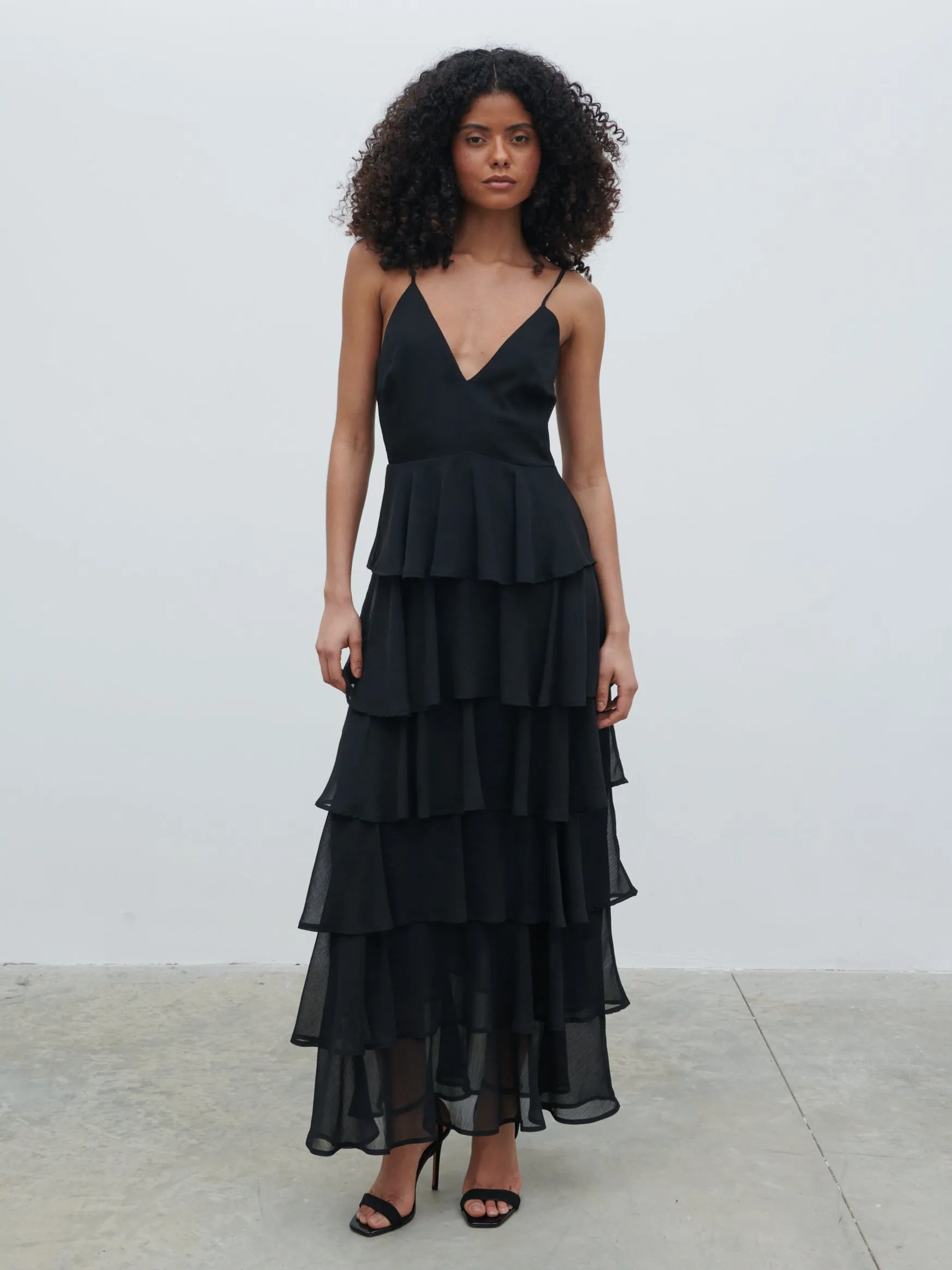Lissy Ruffle Textured Maxi Dress - Black sold by Pretty Lavish product image thumbnail 3