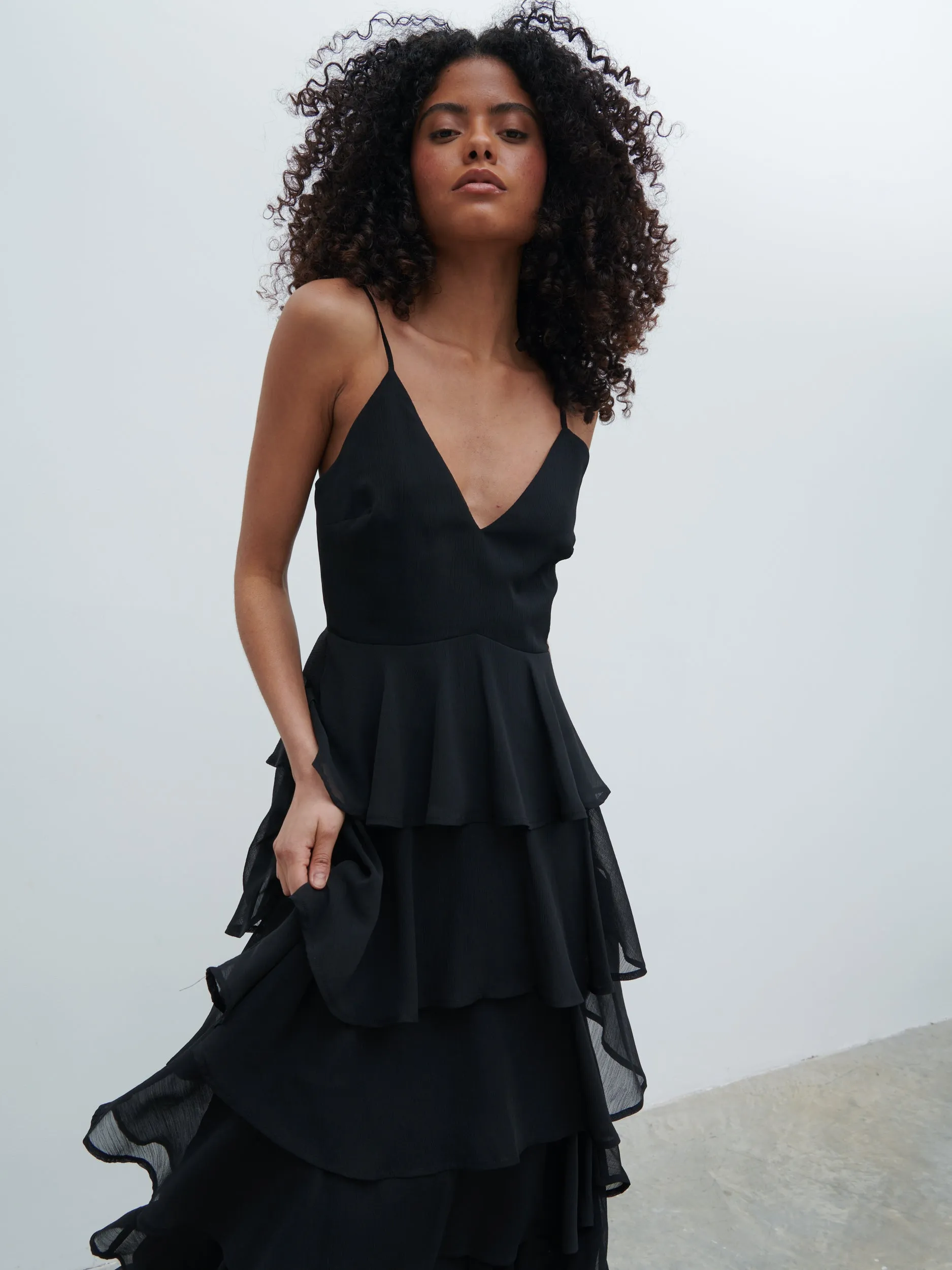 Lissy Ruffle Textured Maxi Dress - Black sold by Pretty Lavish product image thumbnail 4