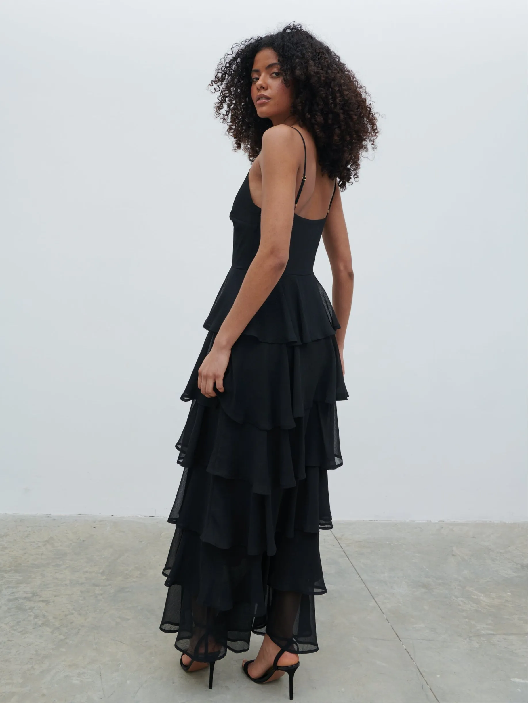 Lissy Ruffle Textured Maxi Dress - Black sold by Pretty Lavish product image thumbnail 2
