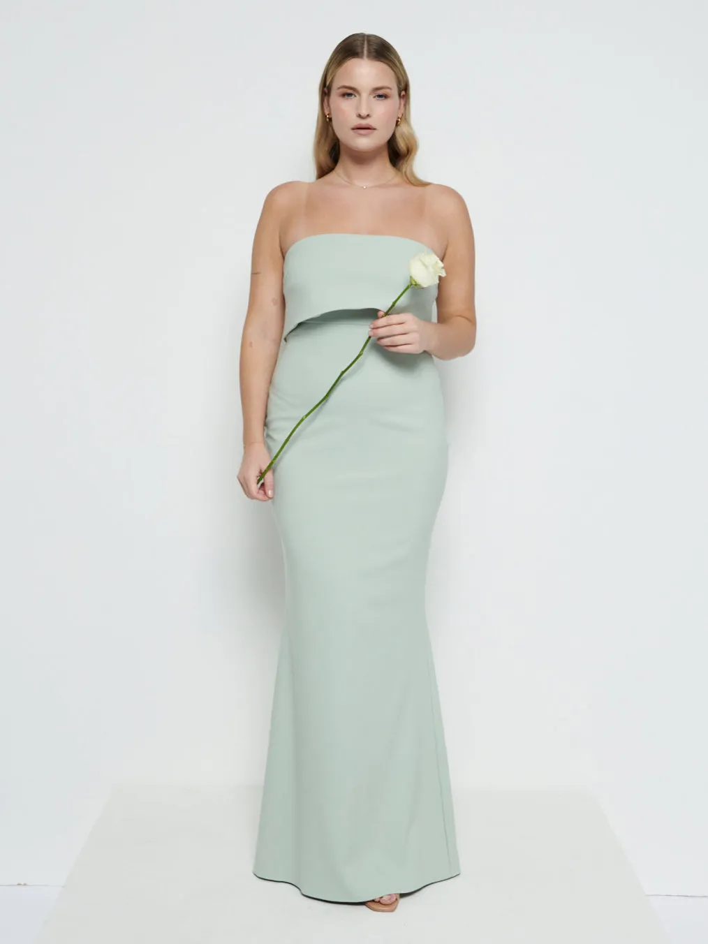 Julia Strapless Crepe Maxi Bridesmaid Dress - Sage sold by Pretty Lavish product image thumbnail 4