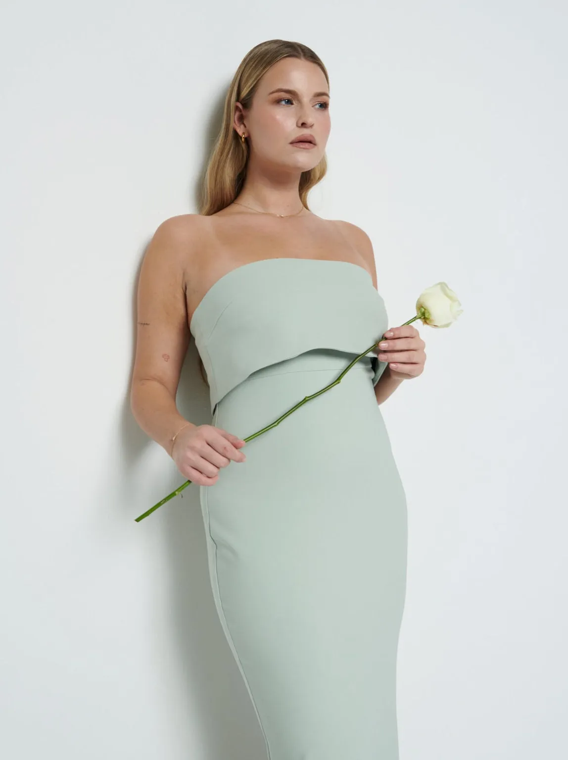 Julia Strapless Crepe Maxi Bridesmaid Dress - Sage sold by Pretty Lavish product image thumbnail 2