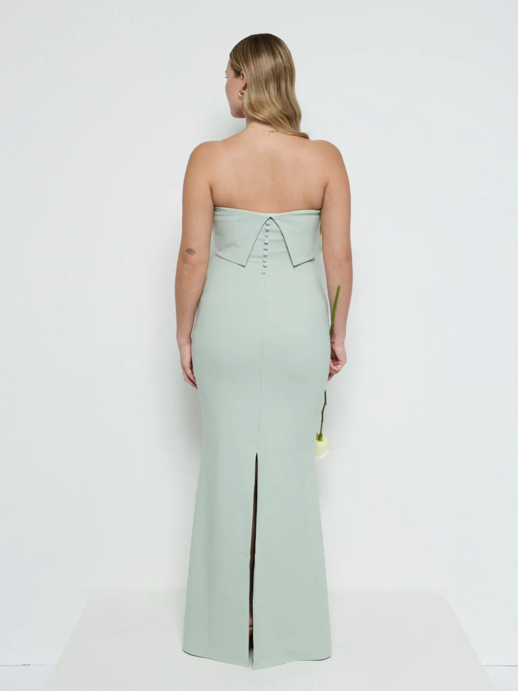 Julia Strapless Crepe Maxi Bridesmaid Dress - Sage sold by Pretty Lavish product image thumbnail 3