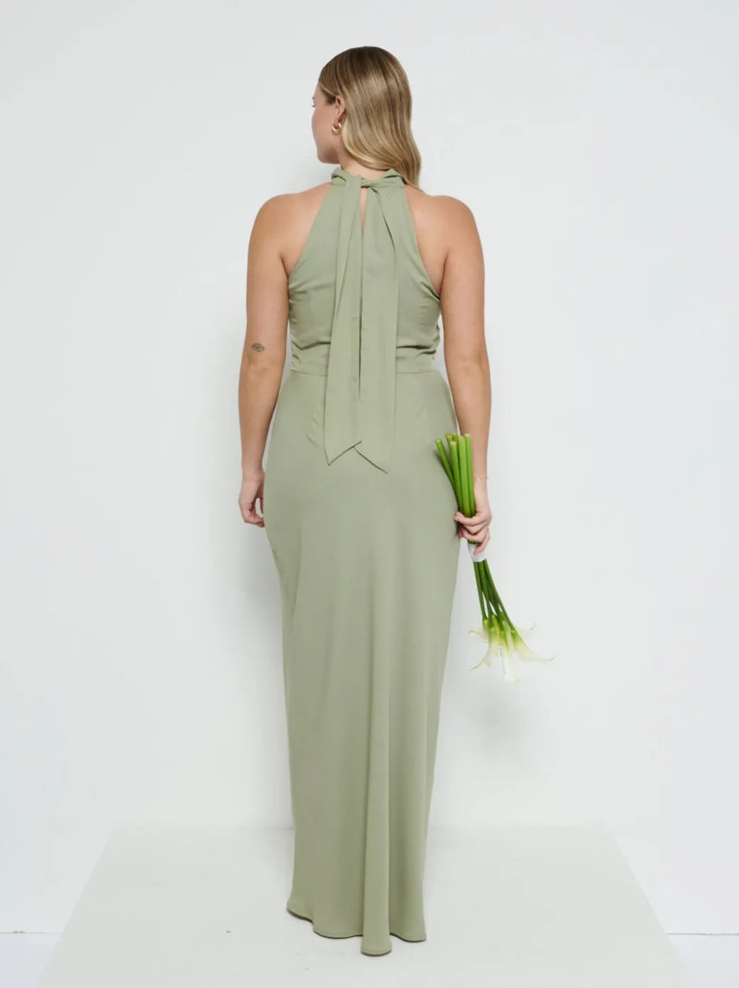 Odelle Tie Back Chiffon Maxi Bridesmaid Dress - Olive sold by Pretty Lavish product image thumbnail 3