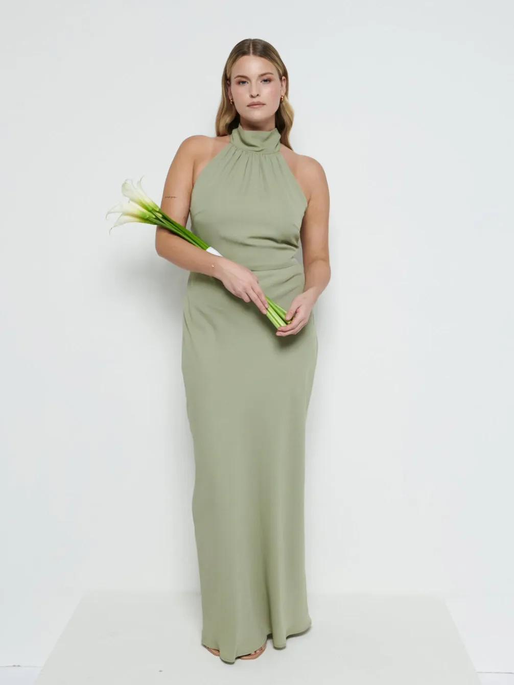 Odelle Tie Back Chiffon Maxi Bridesmaid Dress - Olive sold by Pretty Lavish