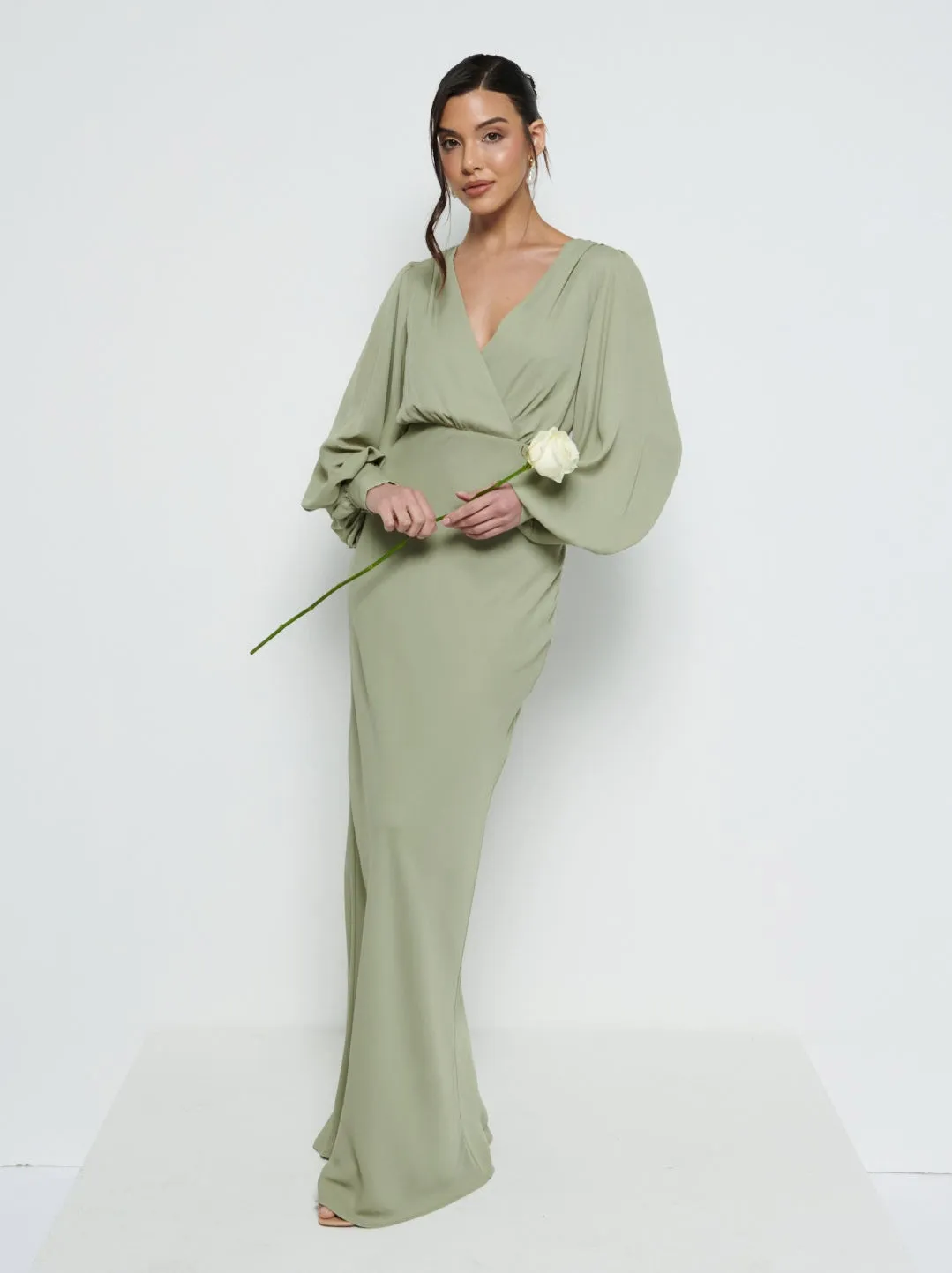 Sienna Long Sleeve Chiffon Bridesmaid Dress - Olive sold by Pretty Lavish