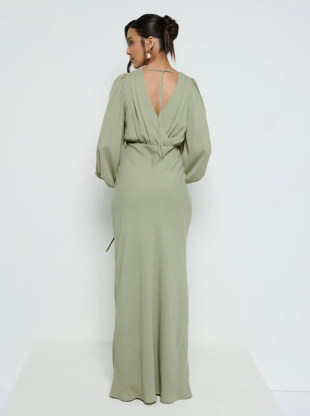 Sienna Long Sleeve Chiffon Bridesmaid Dress - Olive sold by Pretty Lavish product image thumbnail 3