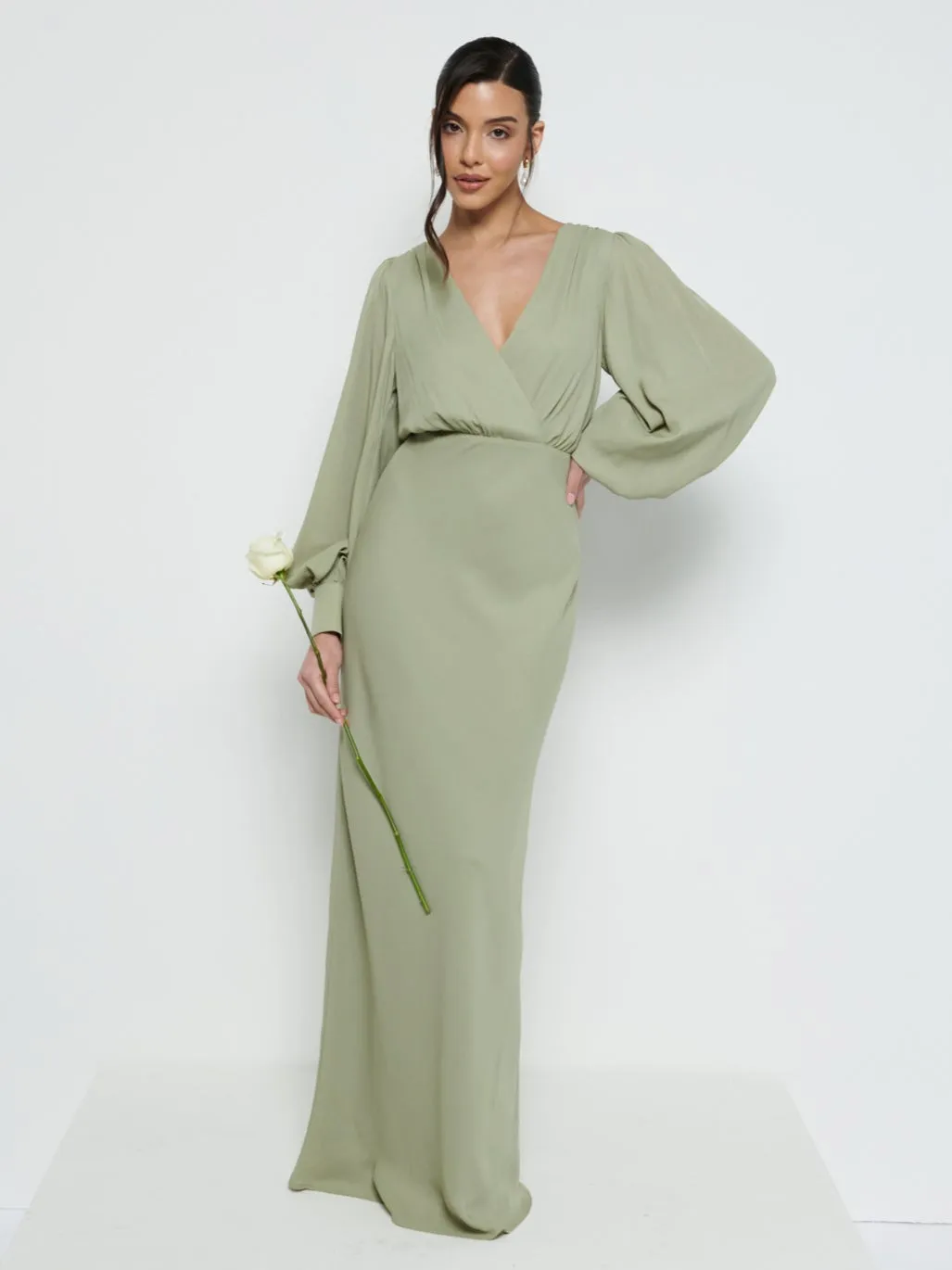 Sienna Long Sleeve Chiffon Bridesmaid Dress - Olive sold by Pretty Lavish product image thumbnail 4
