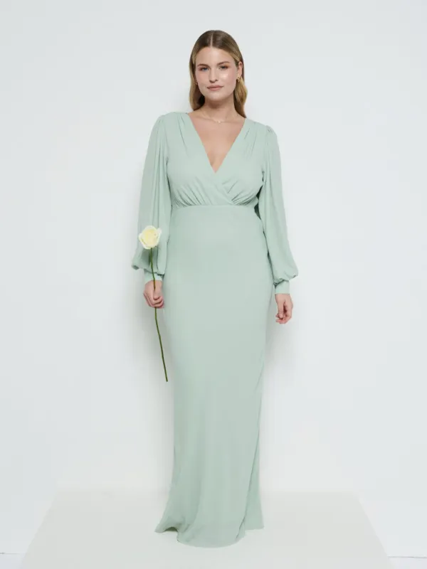 Sienna Long Sleeve Chiffon Bridesmaid Dress - Sage sold by Pretty Lavish