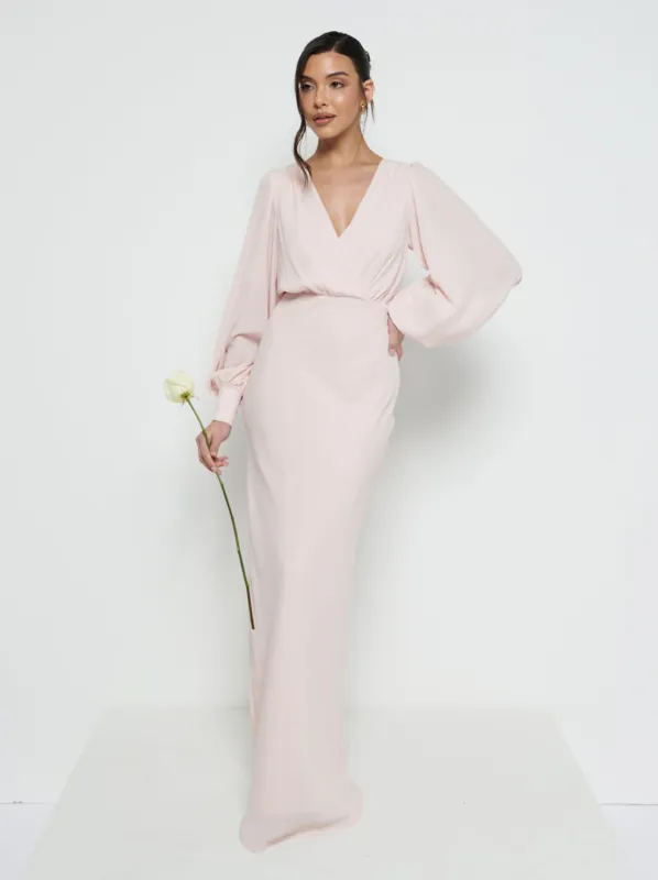 Sienna Long Sleeve Chiffon Bridesmaid Dress - Blush sold by Pretty Lavish