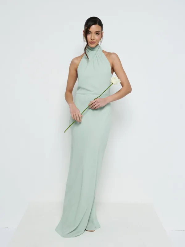 Odelle Tie Back Chiffon Maxi Bridesmaid Dress - Sage sold by Pretty Lavish