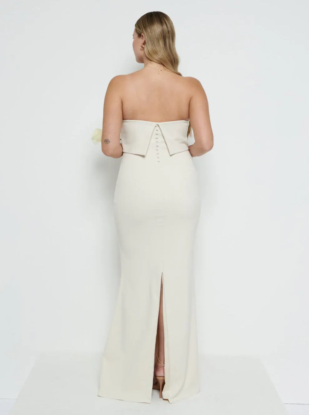 Julia Strapless Crepe Maxi Bridesmaid Dress - Champagne sold by Pretty Lavish product image thumbnail 3