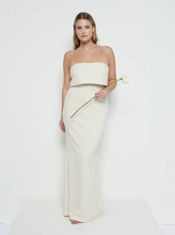 Julia Strapless Crepe Maxi Bridesmaid Dress - Champagne sold by Pretty Lavish