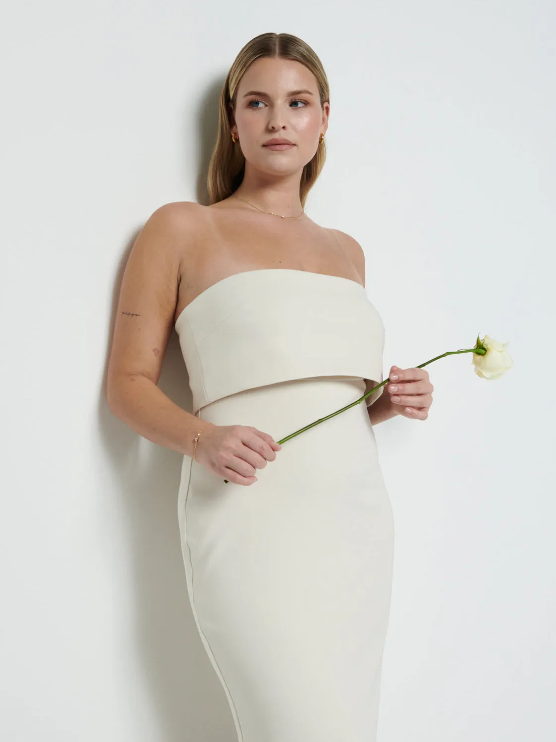 Julia Strapless Crepe Maxi Bridesmaid Dress - Champagne sold by Pretty Lavish product image thumbnail 2