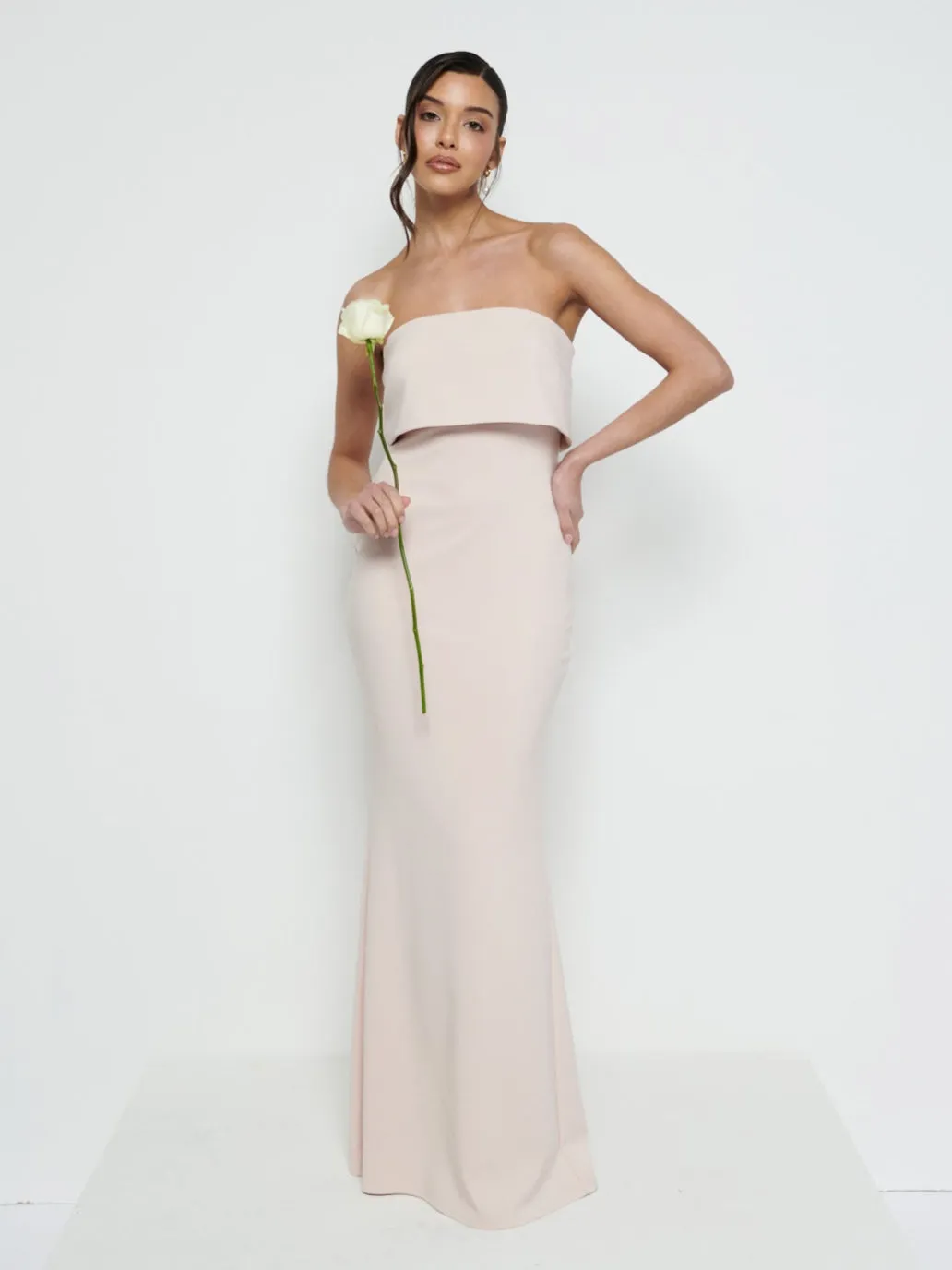Julia Strapless Crepe Maxi Bridesmaid Dress - Blush sold by Pretty Lavish