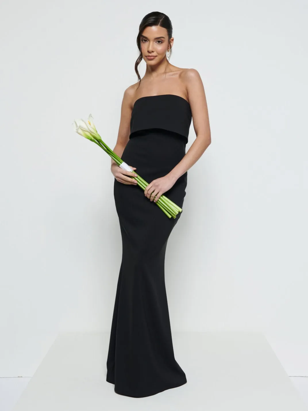 Julia Strapless Crepe Maxi Bridesmaid Dress - Black sold by Pretty Lavish