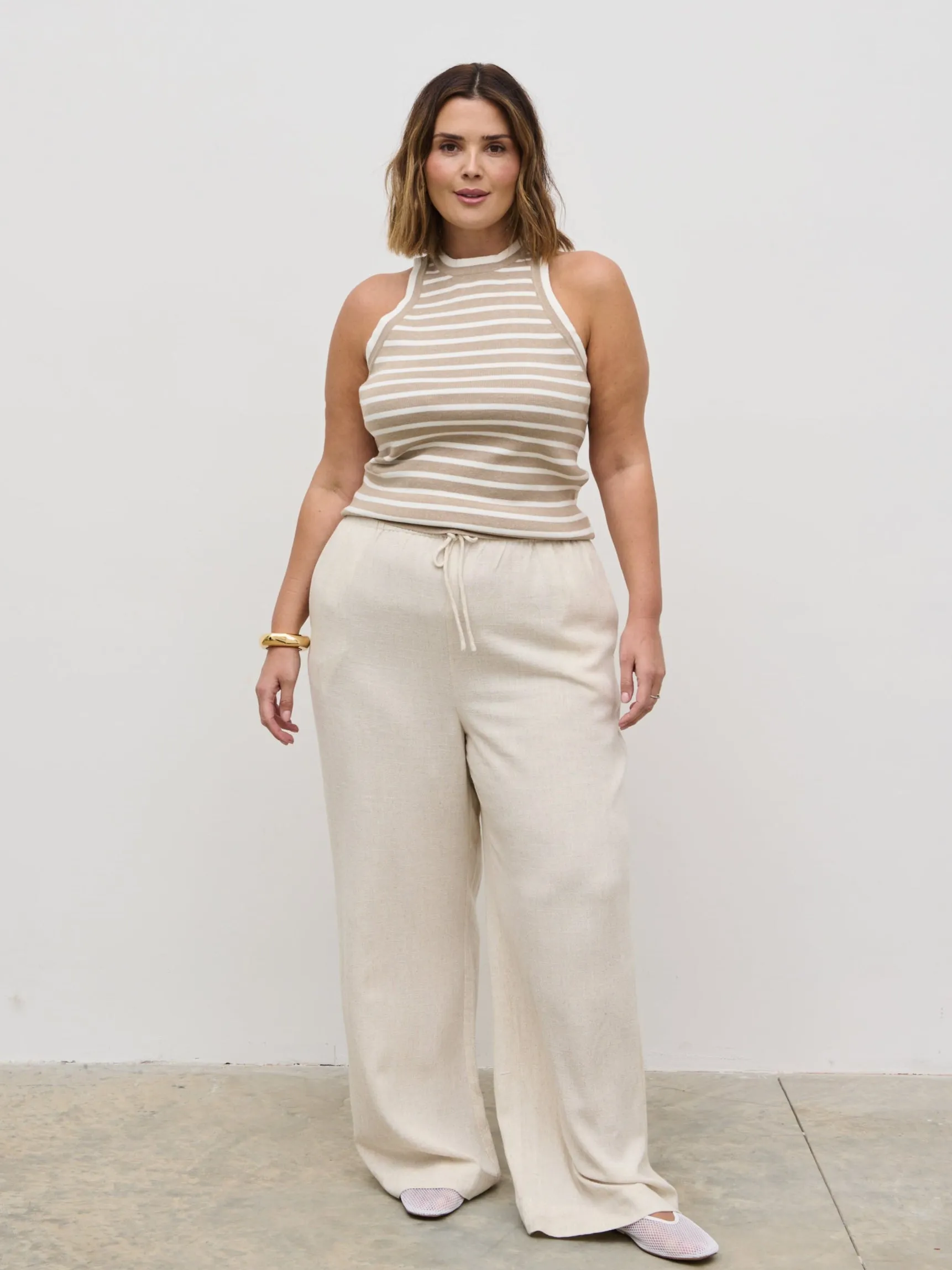 Nessa Drawstring Linen Blend Trousers Curve - Natural sold by Pretty Lavish