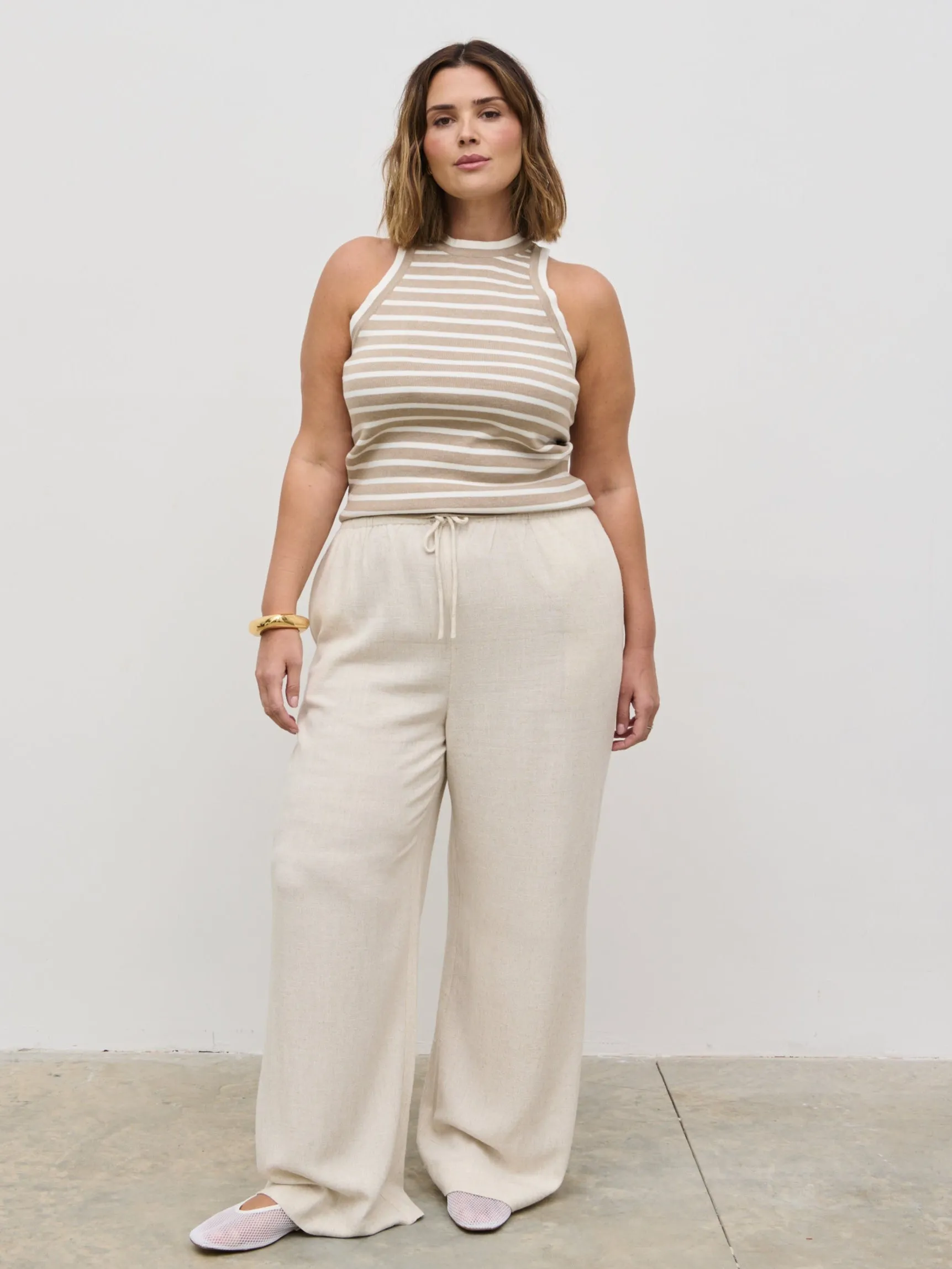 Nessa Drawstring Linen Blend Trousers Curve - Natural sold by Pretty Lavish product image thumbnail 5