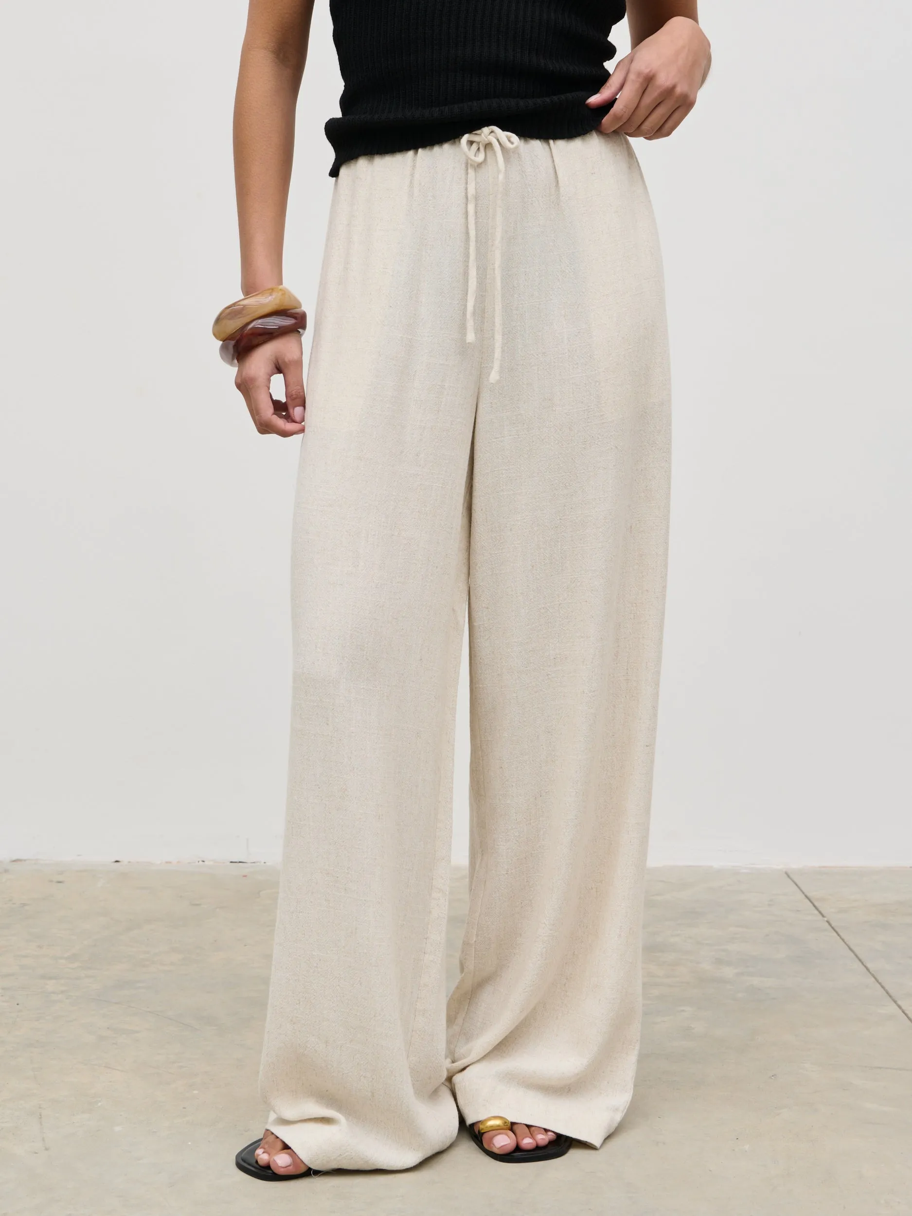 Nessa Drawstring Linen Blend Trousers - Natural sold by Pretty Lavish product image thumbnail 3