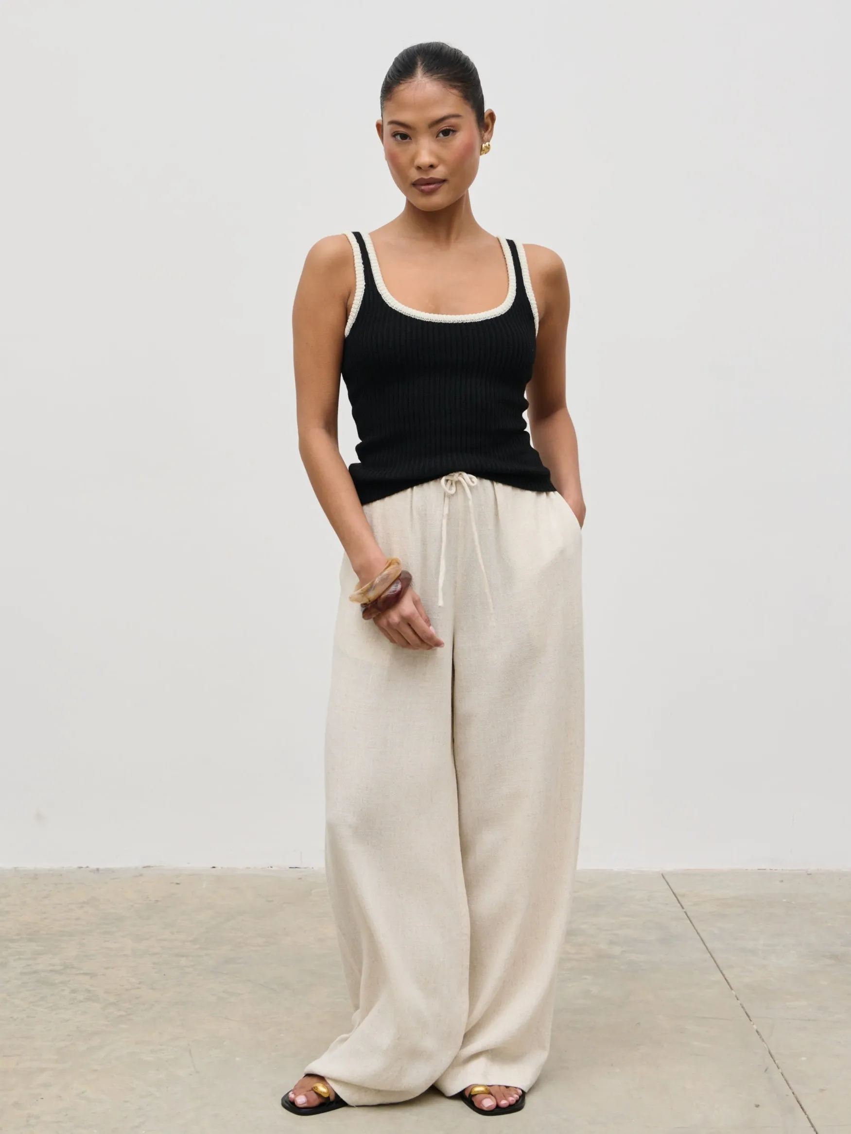 Nessa Drawstring Linen Blend Trousers - Natural sold by Pretty Lavish