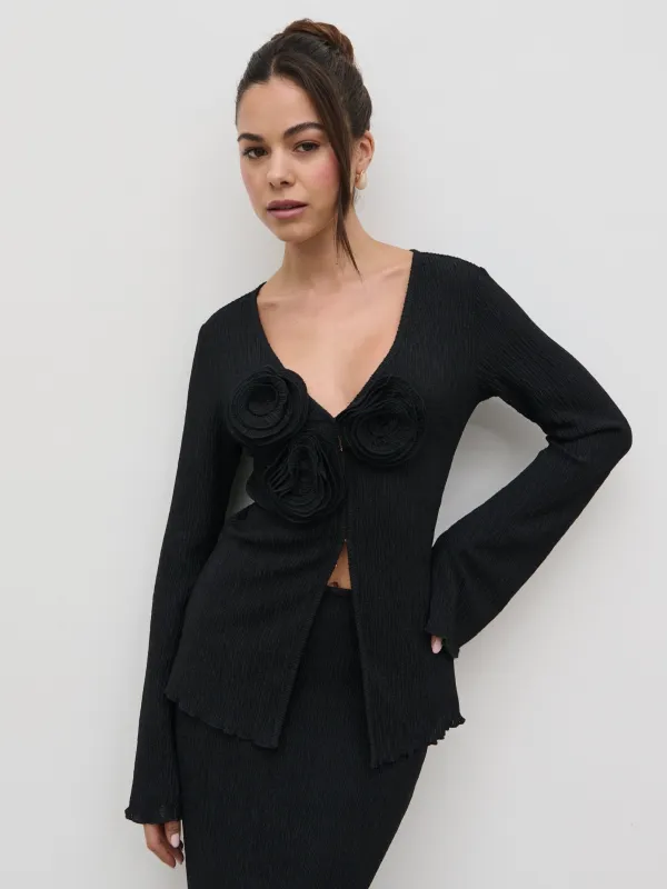 Evalina Crinkle Corsage Detail Top - Black sold by Pretty Lavish