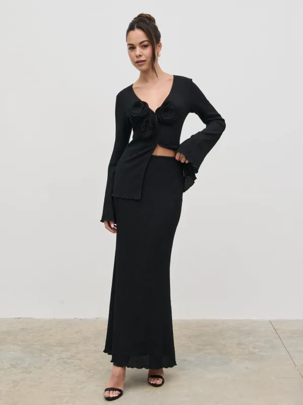 Evalina Crinkle Maxi Skirt - Black sold by Pretty Lavish
