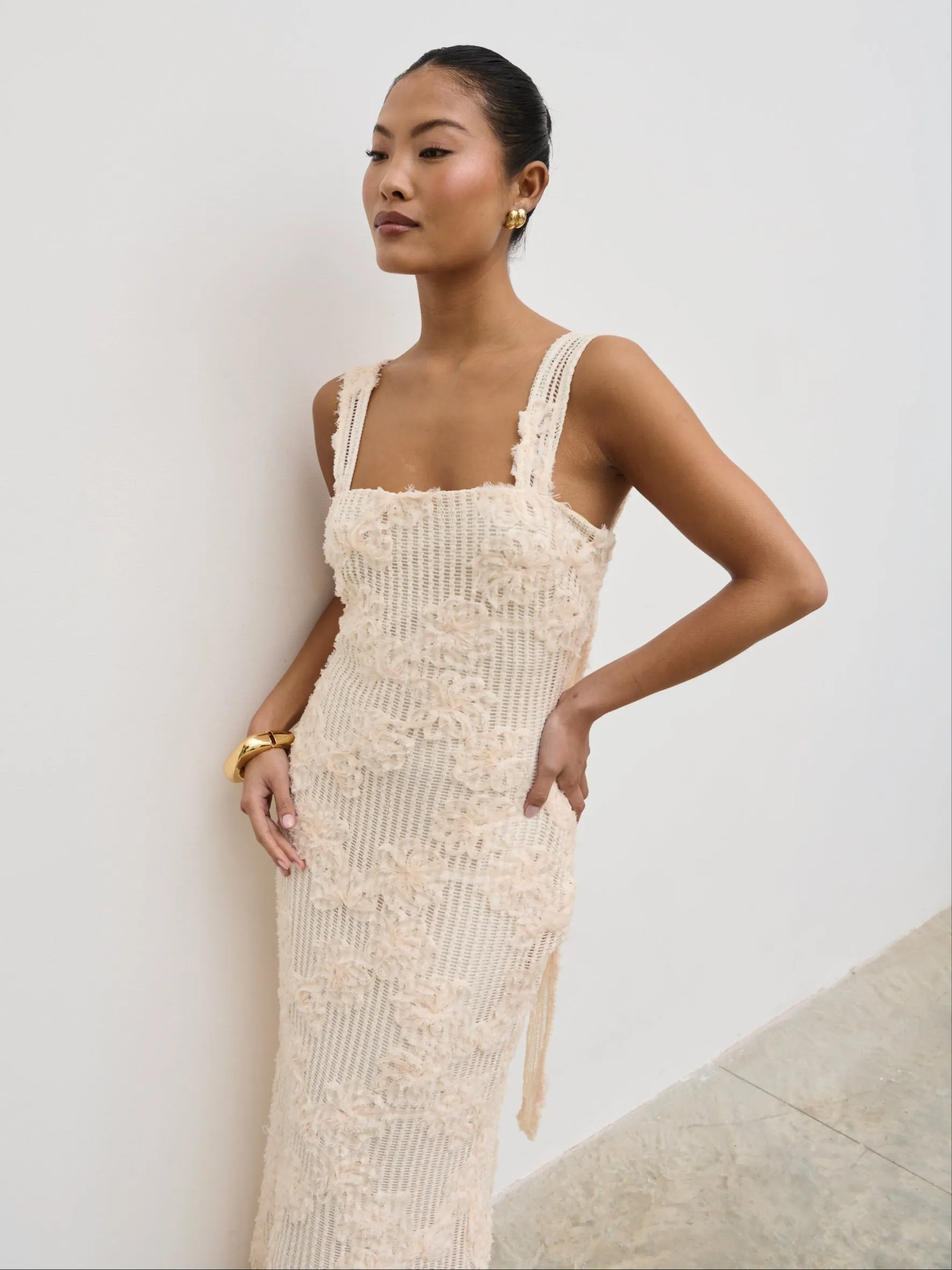 Gigou Crochet Floral Maxi Dress - Cream sold by Pretty Lavish product image thumbnail 3