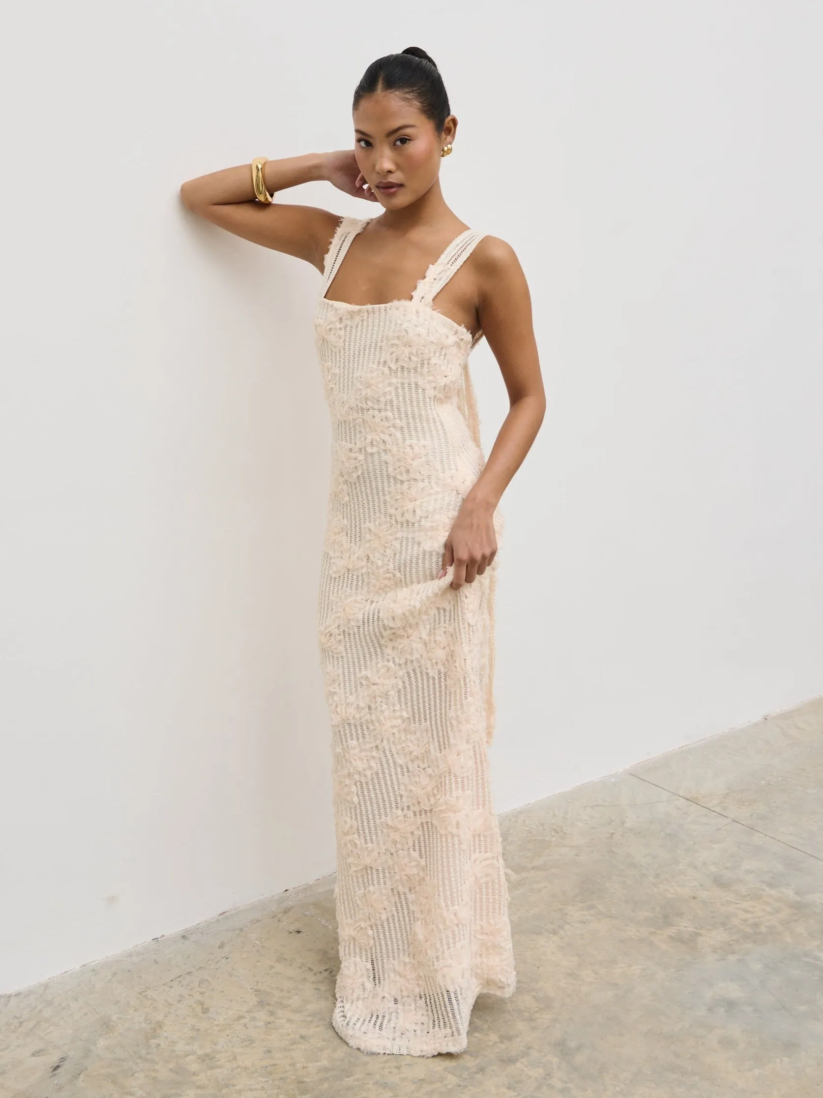 Gigou Crochet Floral Maxi Dress - Cream sold by Pretty Lavish product image thumbnail 4