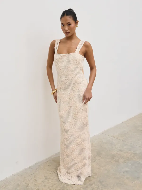 Gigou Crochet Floral Maxi Dress - Cream sold by Pretty Lavish