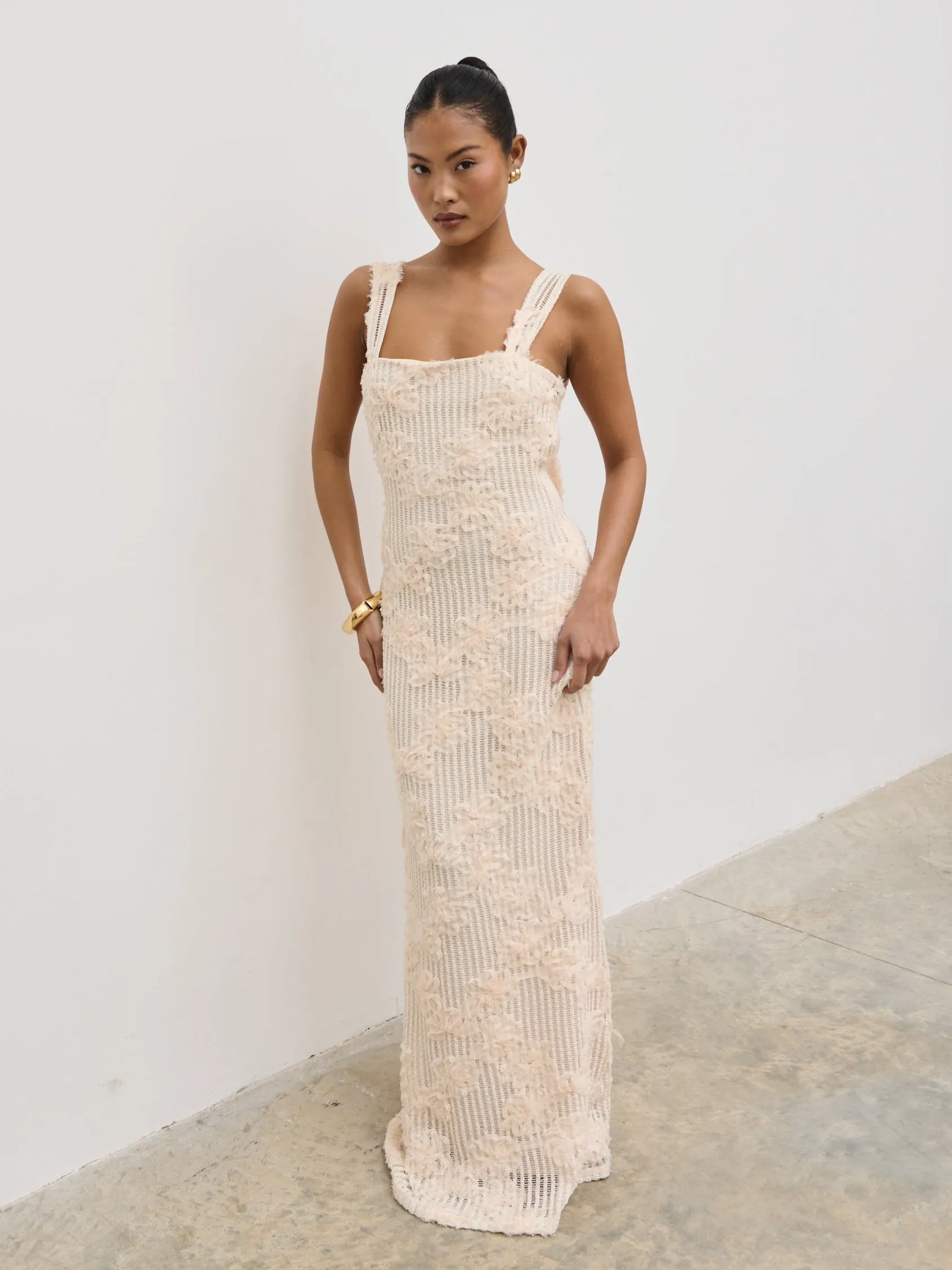 Gigou Crochet Floral Maxi Dress - Cream sold by Pretty Lavish