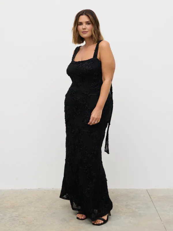 Gigou Crochet Floral Maxi Dress Curve - Black sold by Pretty Lavish