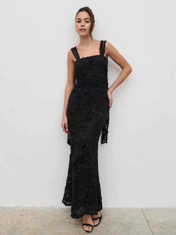 Gigou Crochet Floral Maxi Dress - Black sold by Pretty Lavish