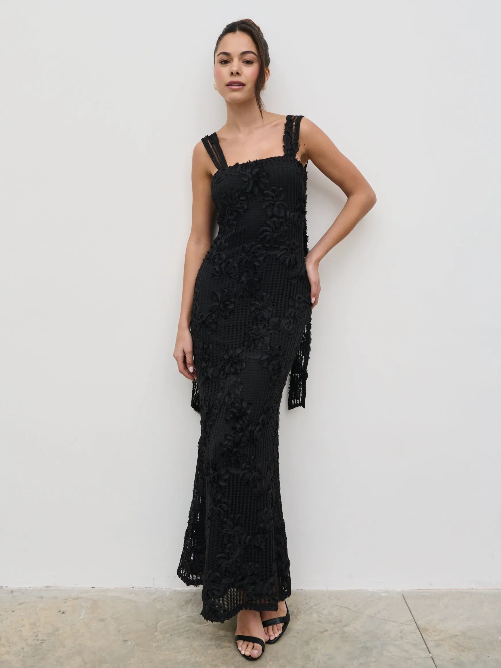 Gigou Crochet Floral Maxi Dress - Black sold by Pretty Lavish