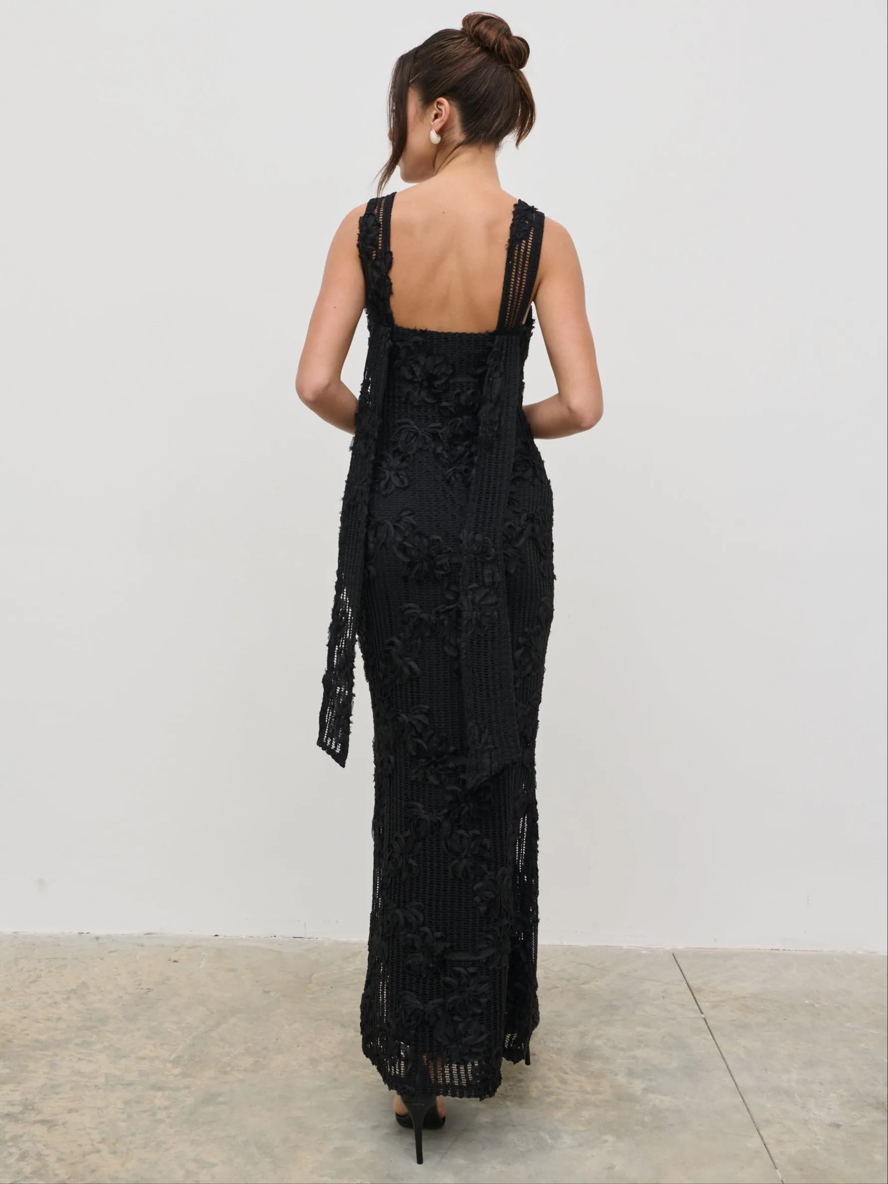 Gigou Crochet Floral Maxi Dress - Black sold by Pretty Lavish product image thumbnail 3