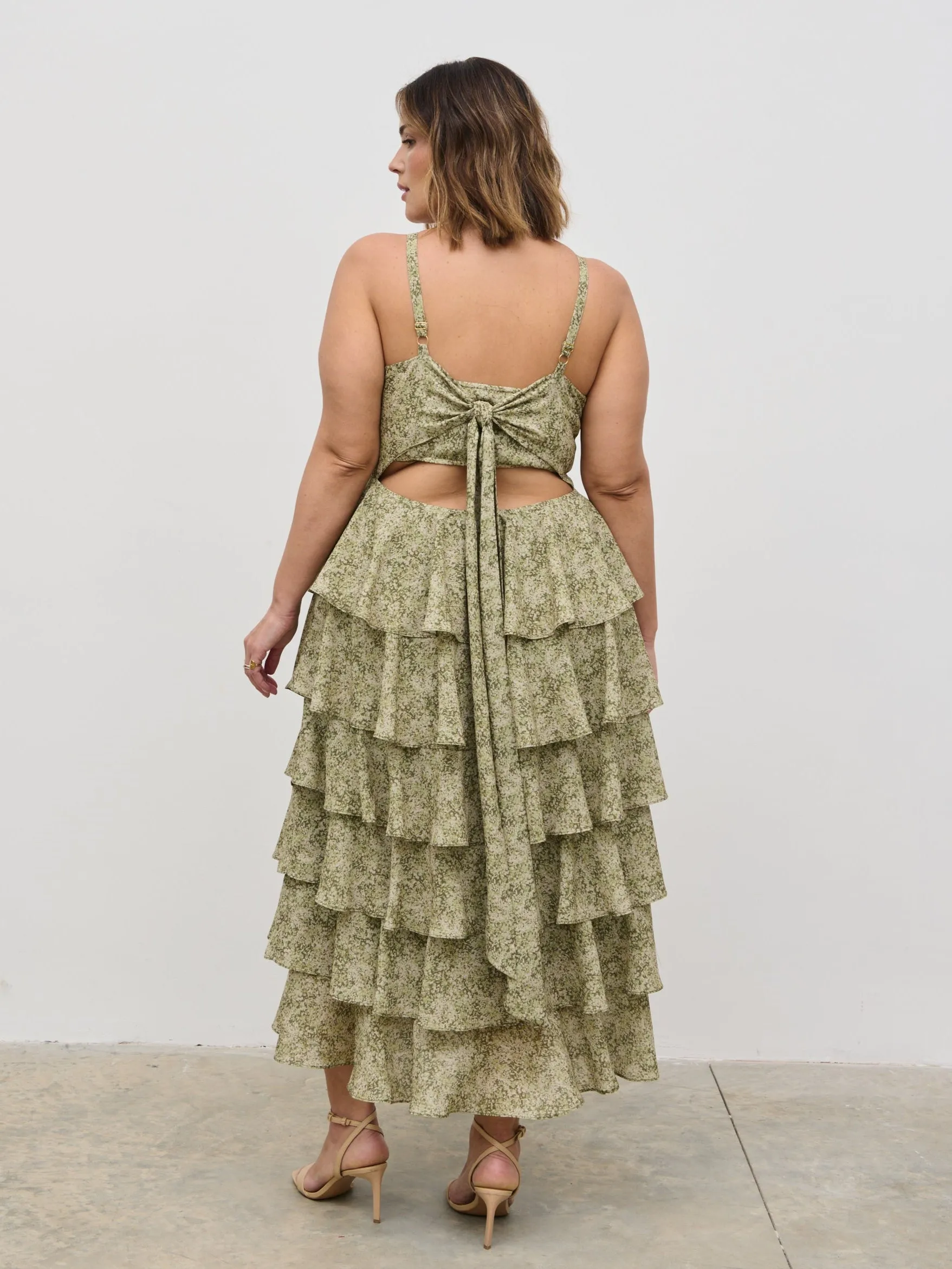 Lissy Tie Back Midaxi Dress Curve - Green Abstract sold by Pretty Lavish product image thumbnail 2