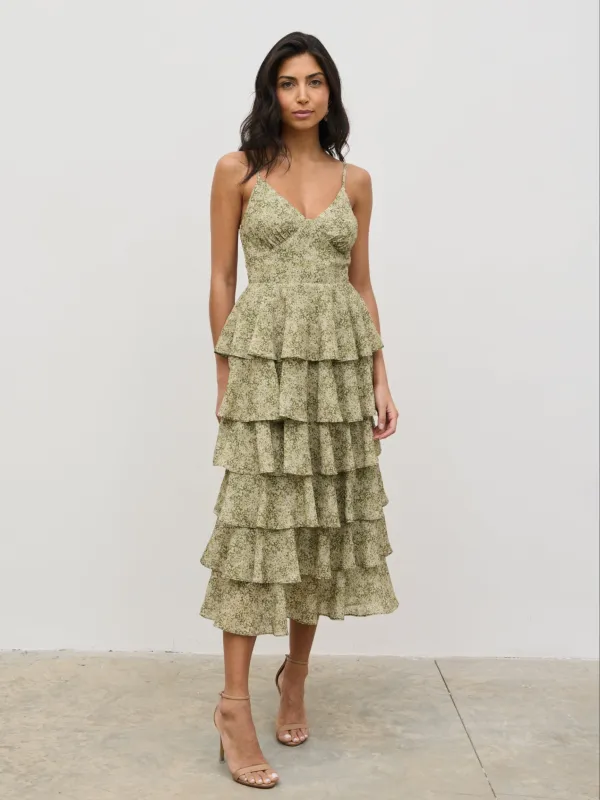 Lissy Tie Back Midaxi Dress - Green Abstract sold by Pretty Lavish