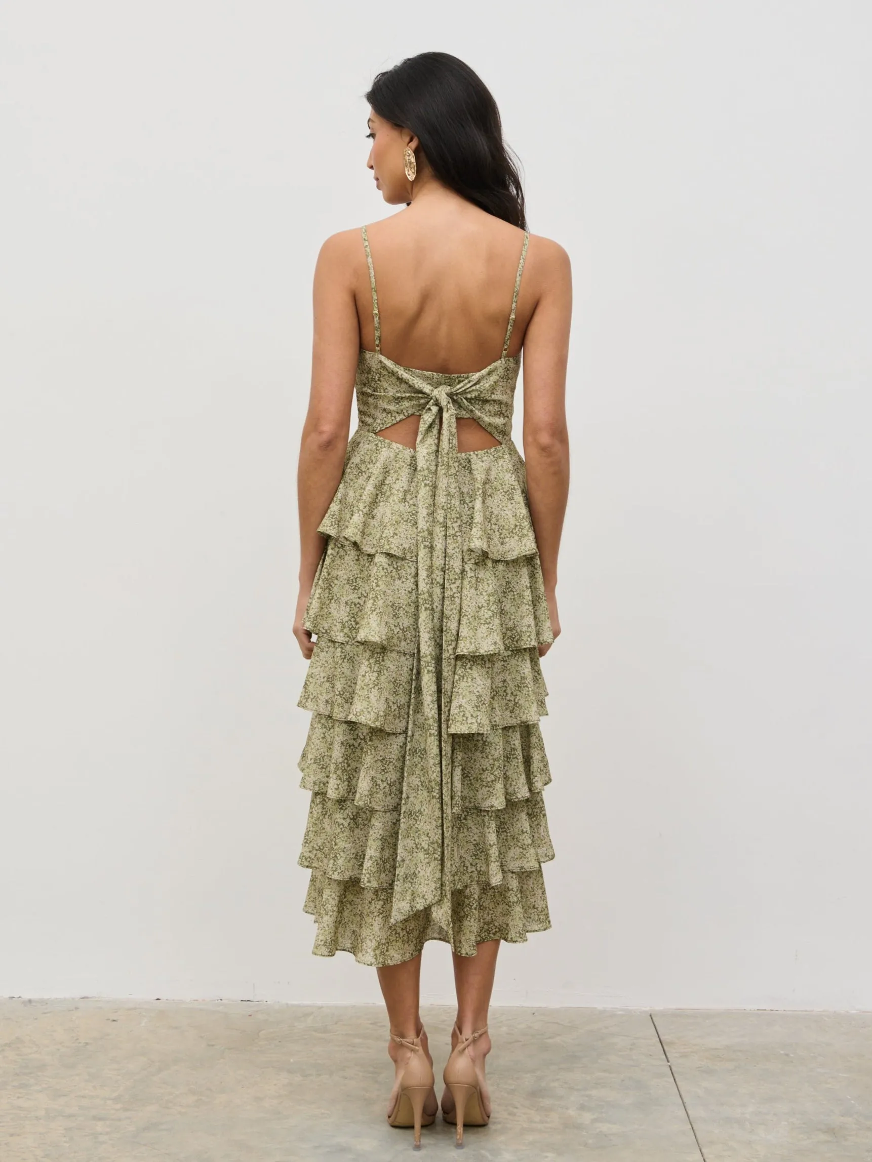 Lissy Tie Back Midaxi Dress - Green Abstract sold by Pretty Lavish product image thumbnail 5