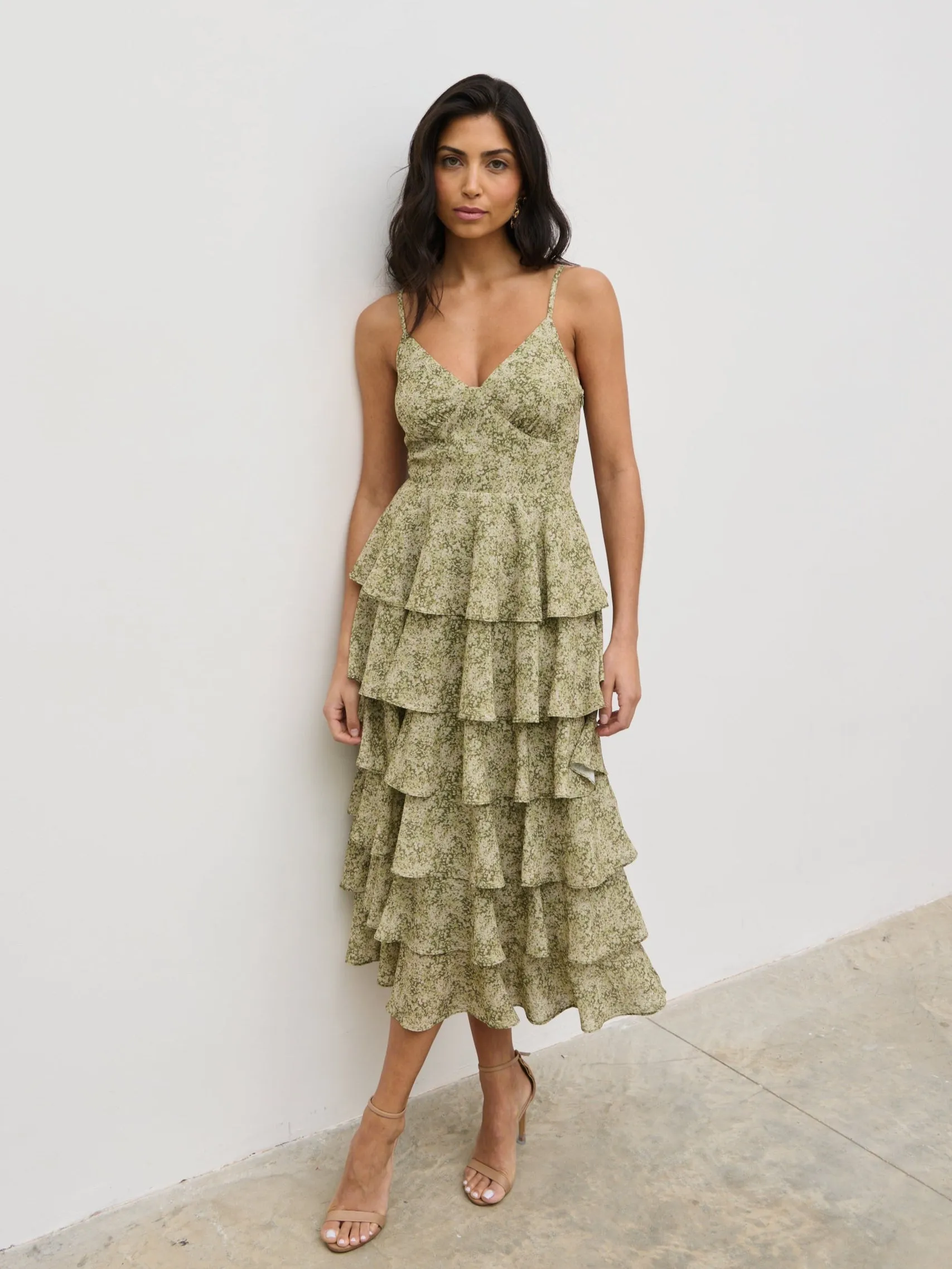 Lissy Tie Back Midaxi Dress - Green Abstract sold by Pretty Lavish product image thumbnail 3